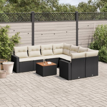 Set mobilier de grădină cu perne, 9 piese, negru, poliratan - Img 1