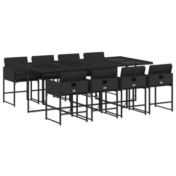 Set mobilier de grădină cu perne, 9 piese, negru, poliratan - Img 2