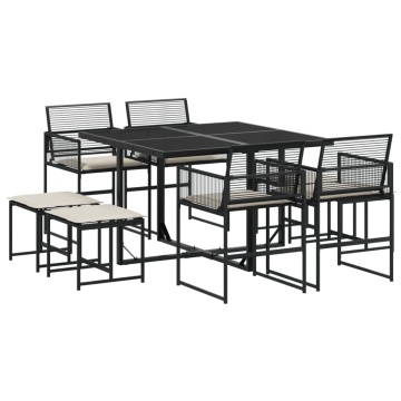 Set mobilier de grădină cu perne, 9 piese, negru, poliratan - Img 2