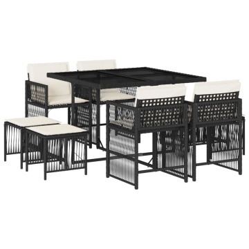 Set mobilier de grădină cu perne, 9 piese, negru, poliratan - Img 2