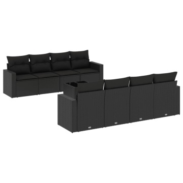 Set mobilier de grădină cu perne, 9 piese, negru, poliratan - Img 2