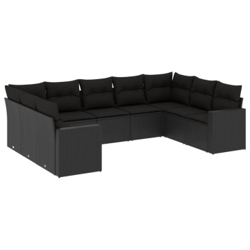 Set mobilier de grădină cu perne, 9 piese, negru, poliratan - Img 2