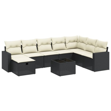 Set mobilier de grădină cu perne, 9 piese, negru, poliratan - Img 2
