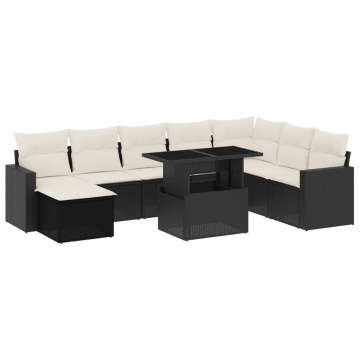Set mobilier de grădină cu perne, 9 piese, negru, poliratan - Img 2