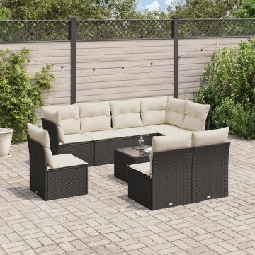 Set mobilier de grădină cu perne, 9 piese, negru, poliratan - Img 1