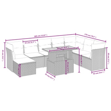 Set mobilier de grădină cu perne, 9 piese, negru, poliratan - Img 4