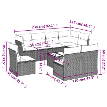 Set mobilier de grădină cu perne, 9 piese, negru, poliratan - Img 3