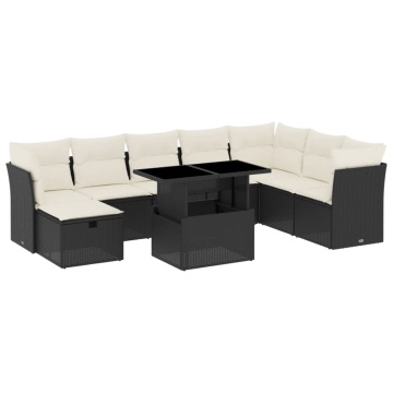 Set mobilier de grădină cu perne, 9 piese, negru, poliratan - Img 2