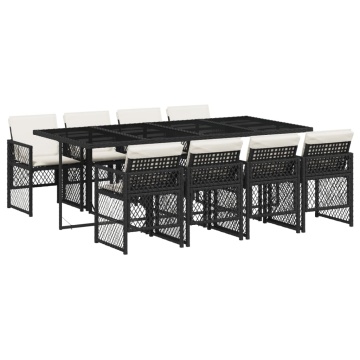 Set mobilier de grădină cu perne, 9 piese, negru, poliratan - Img 2
