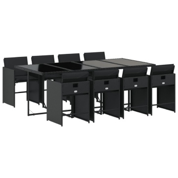 Set mobilier de grădină cu perne, 9 piese, negru, poliratan - Img 2