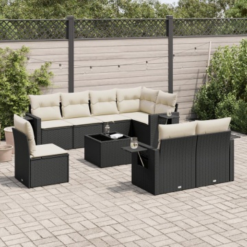 Set mobilier de grădină cu perne, 9 piese, negru, poliratan - Img 1