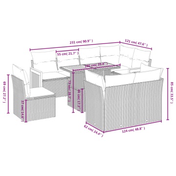 Set mobilier de grădină cu perne, 9 piese, negru, poliratan - Img 3