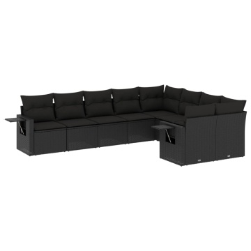 Set mobilier de grădină cu perne, 9 piese, negru, poliratan - Img 2