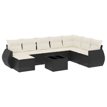 Set mobilier de grădină cu perne, 9 piese, negru, poliratan - Img 2