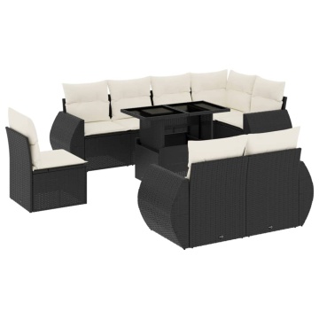 Set mobilier de grădină cu perne, 9 piese, negru, poliratan - Img 2