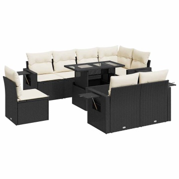 Set mobilier de grădină cu perne, 9 piese, negru, poliratan - Img 2