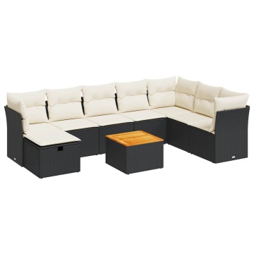 Set mobilier de grădină cu perne, 9 piese, negru, poliratan - Img 2