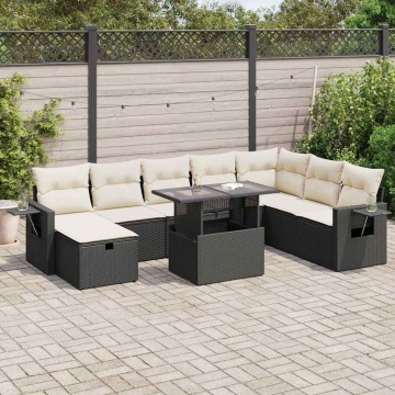 Set mobilier de grădină cu perne, 9 piese, negru, poliratan - Img 1
