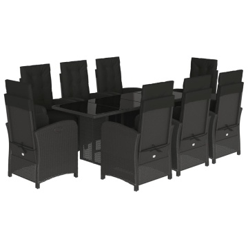 Set mobilier de grădină cu perne, 9 piese, negru, poliratan - Img 2