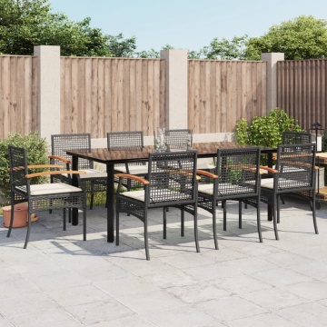 Set mobilier de grădină cu perne, 9 piese, negru, poliratan - Img 1