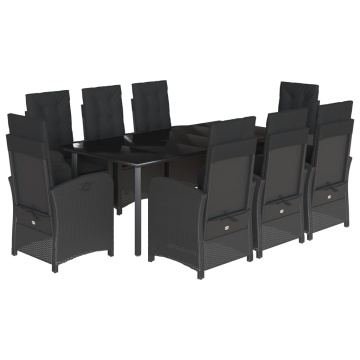 Set mobilier de grădină cu perne, 9 piese, negru, poliratan - Img 2