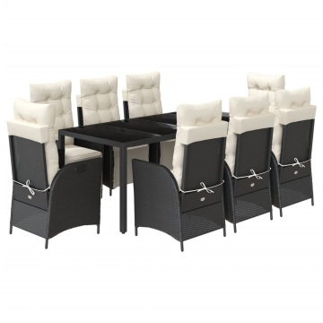 Set mobilier de grădină cu perne, 9 piese, negru, poliratan - Img 2