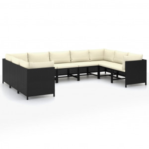 Set mobilier de grădină cu perne, 9 piese, negru, poliratan - Img 1
