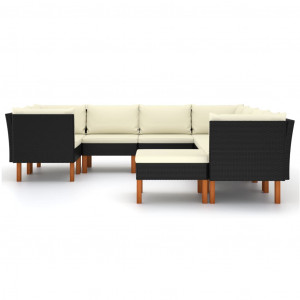 Set mobilier de grădină cu perne, 9 piese, negru, poliratan - Img 2