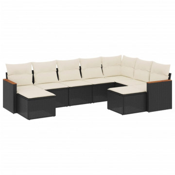 Set mobilier de grădină cu perne, 9 piese, negru, poliratan - Img 2