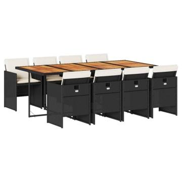Set mobilier de grădină cu perne, 9 piese, negru, poliratan - Img 2