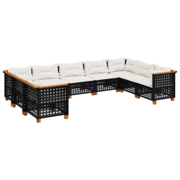 Set mobilier de grădină cu perne, 9 piese, negru, poliratan - Img 2