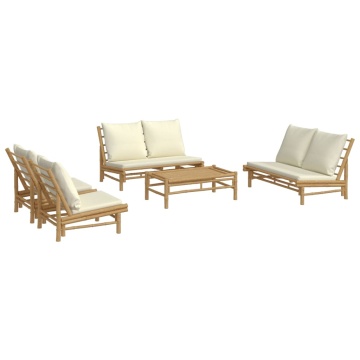 Set mobilier de grădină cu perne alb crem, 2 piese, bambus - Img 3