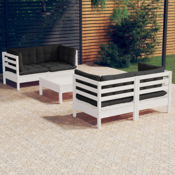 Set mobilier de grădină cu perne antracit, 5 piese, lemn pin - Img 1