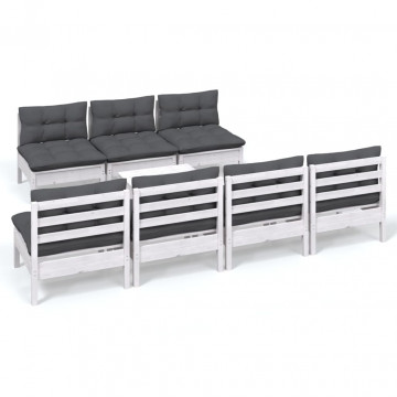 Set mobilier de grădină cu perne antracit, 8 piese, lemn de pin - Img 2
