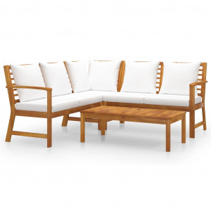 Set mobilier de grădină cu perne crem, 4 piese, lemn de acacia - Img 1