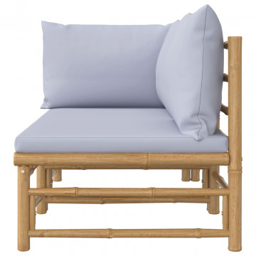 Set mobilier de grădină cu perne gri deschis, 2 piese, bambus - Img 4