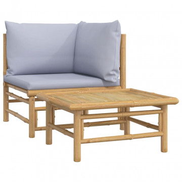 Set mobilier de grădină cu perne gri deschis, 2 piese, bambus - Img 2