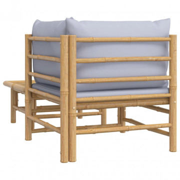 Set mobilier de grădină cu perne gri deschis, 2 piese, bambus - Img 4