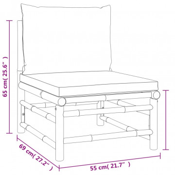 Set mobilier de grădină cu perne gri deschis, 4 piese, bambus - Img 5