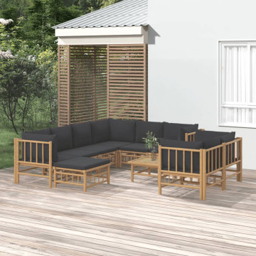 Set mobilier de grădină cu perne gri închis, 10 piese, bambus - Img 1