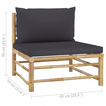 Set mobilier de grădină cu perne gri închis, 2 piese, bambus - Img 6