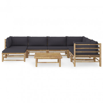Set mobilier de grădină cu perne gri închis, 8 piese, bambus - Img 2