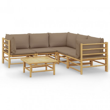 Set mobilier de grădină cu perne gri taupe, 6 piese, bambus - Img 2