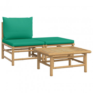 Set mobilier de grădină cu perne verzi, 3 piese, bambus - Img 2