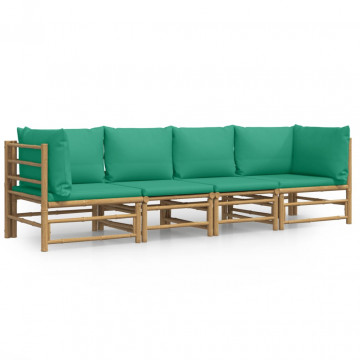Set mobilier de grădină cu perne verzi, 4 piese, bambus - Img 2