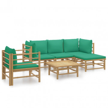 Set mobilier de grădină cu perne verzi, 6 piese, bambus - Img 2