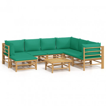 Set mobilier de grădină cu perne verzi, 8 piese, bambus - Img 2