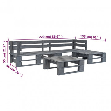 Set mobilier de grădină din paleți, 4 piese, gri, lemn - Img 3