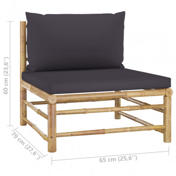 Set mobilier de grădină, perne gri închis, 3 piese, bambus - Img 7