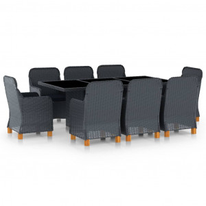 Set mobilier exterior cu perne, 9 piese, gri închis, poliratan - Img 1